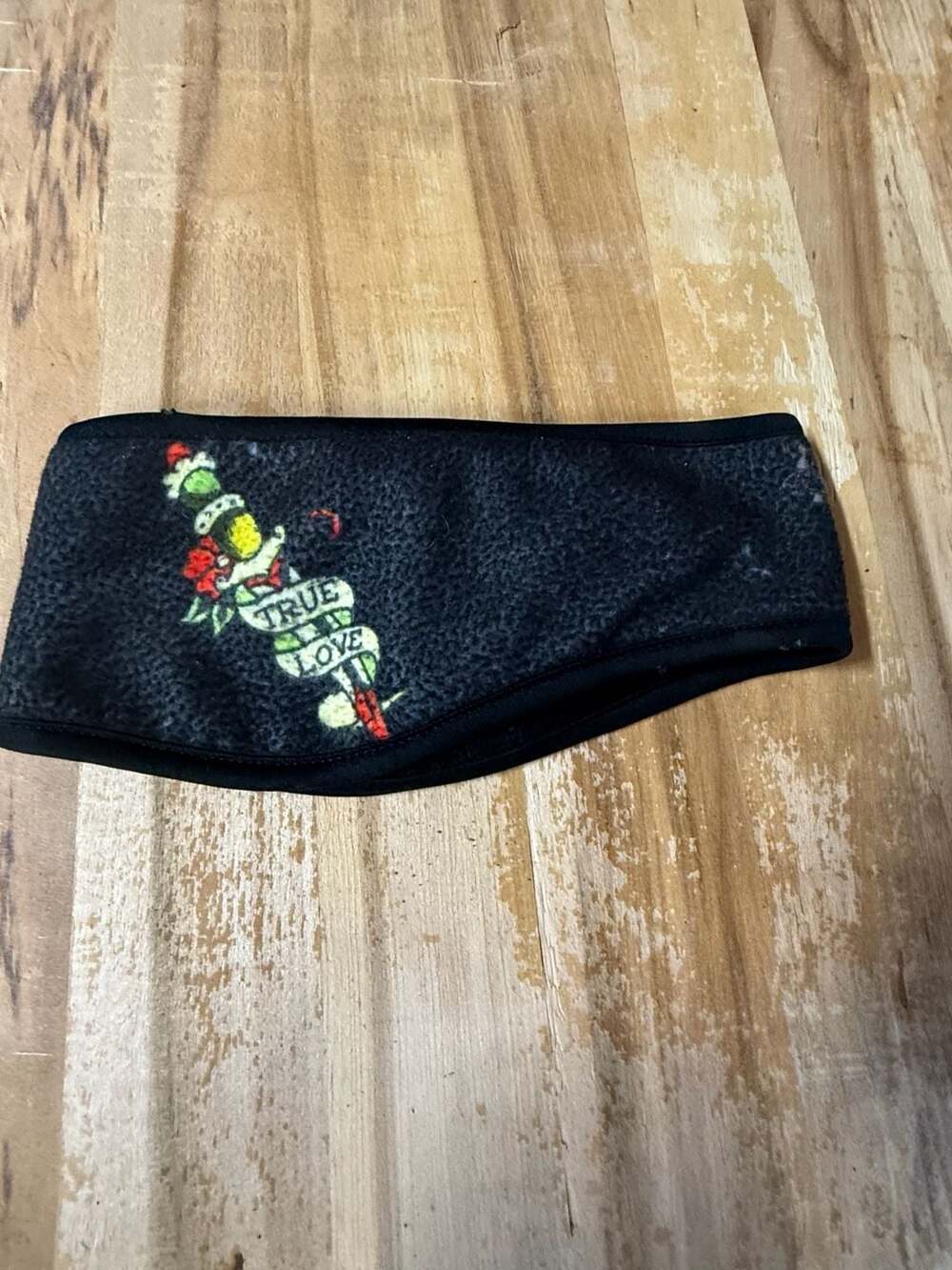 Vintage Ed Hardy Y2K Fleece Ear Warmer Headband True Love Tattoo Graphic